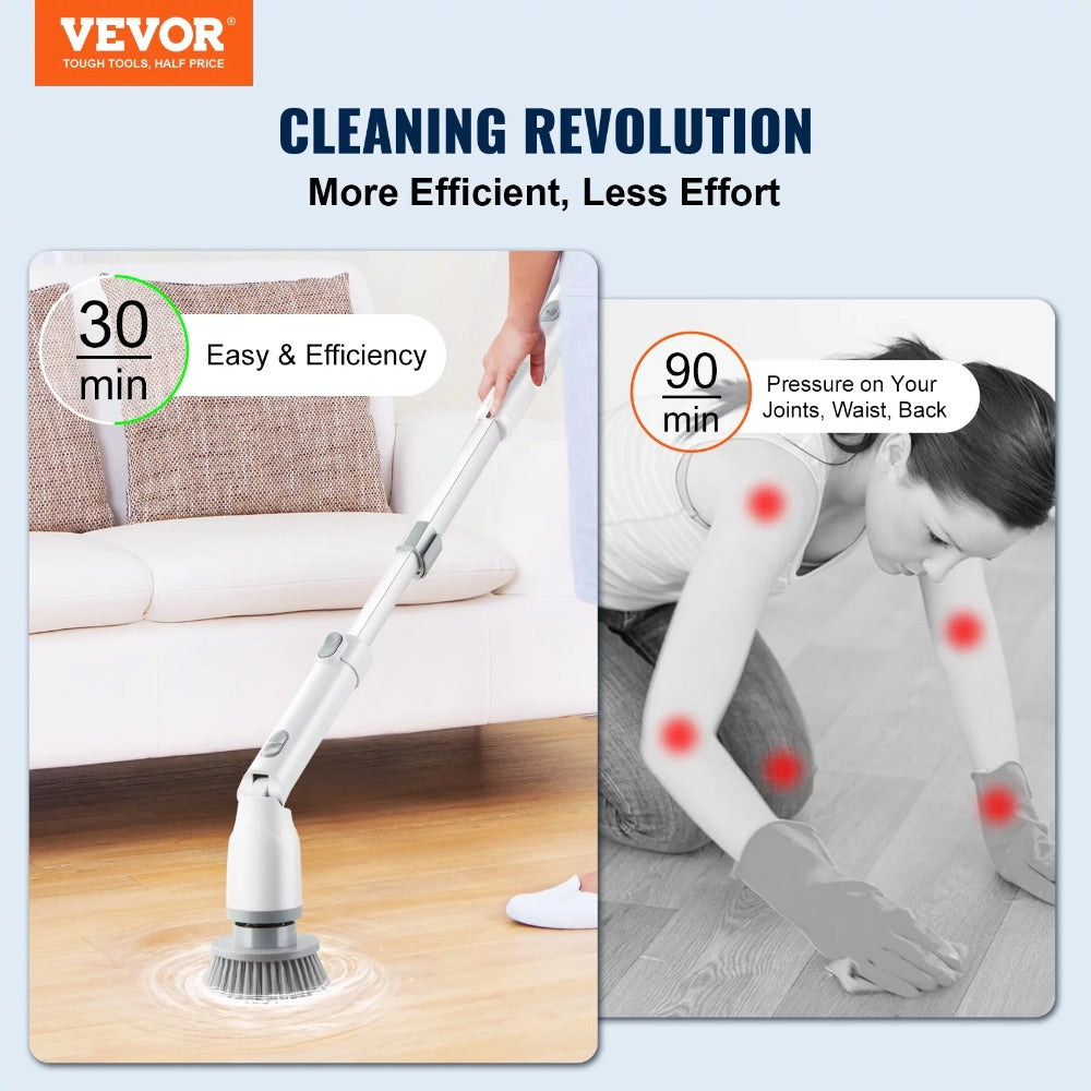 Electric Spin Scrubber 360 Cordless Bathroom Cleaning Brush with 4 Replaceable Brush Heads Adjustable Extension Handle