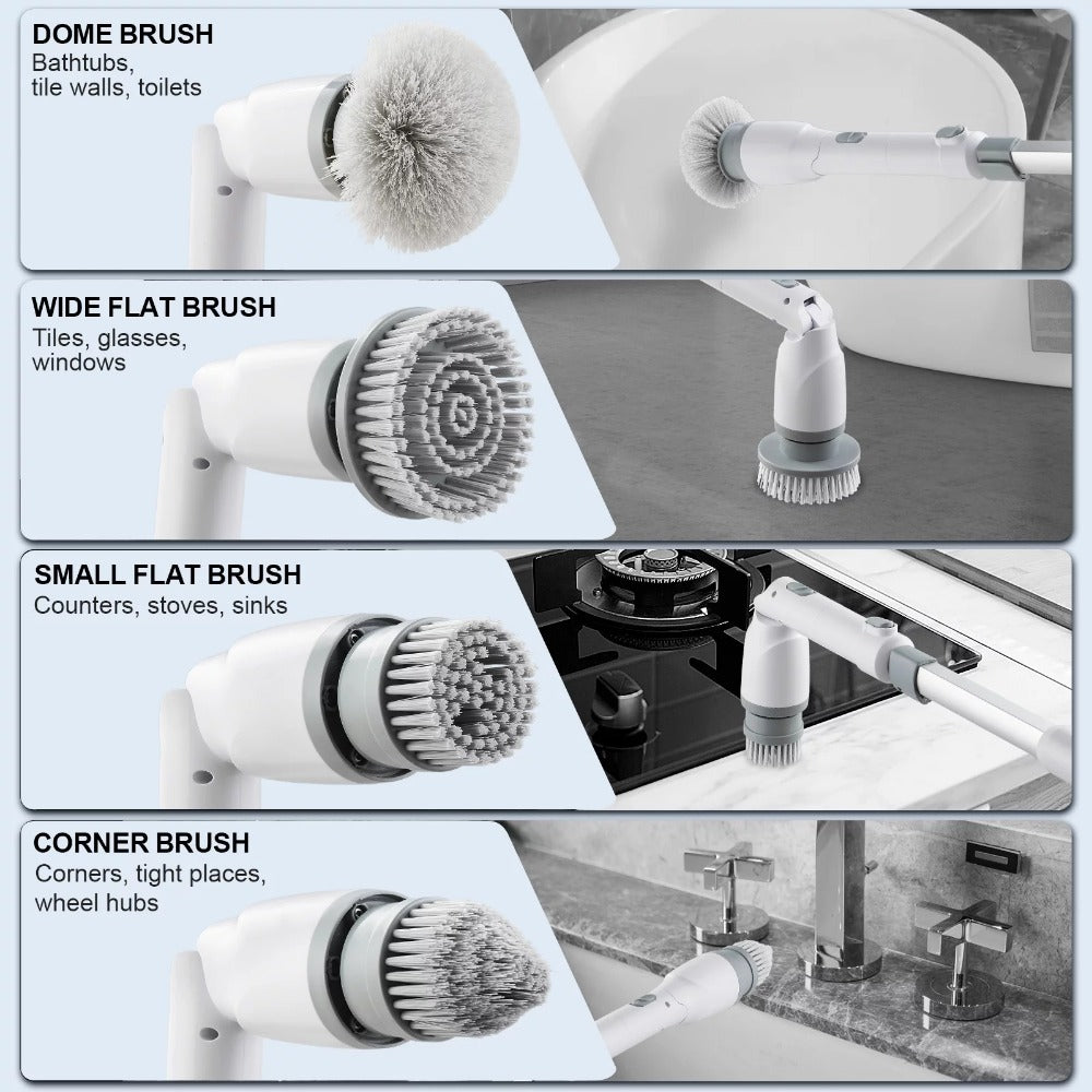 Electric Spin Scrubber 360 Cordless Bathroom Cleaning Brush with 4 Replaceable Brush Heads Adjustable Extension Handle