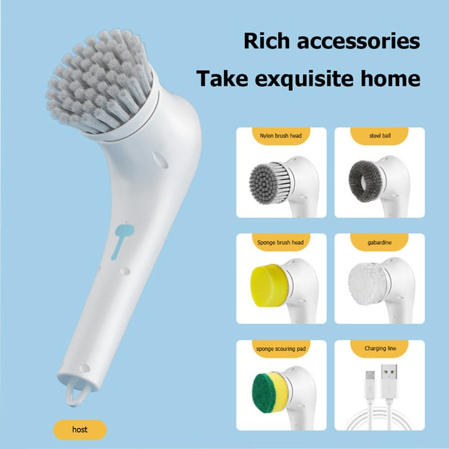 5-In-1Multifunctional Electric Cleaning Brush Usb Charging Bathroom Wash Brush Kitchen Cleaning Tool Dishwashing Brush Bathtub