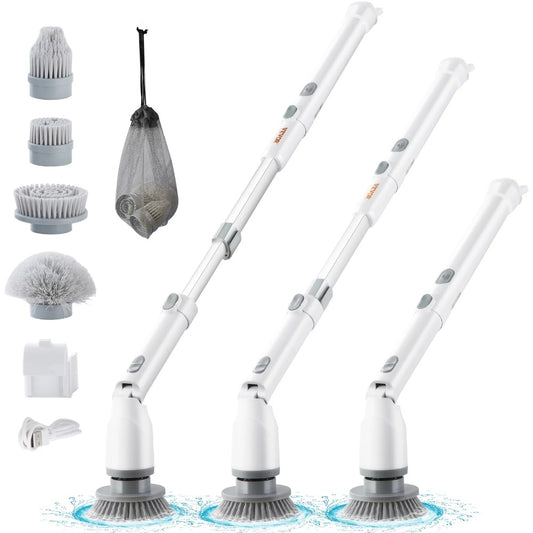 Electric Spin Scrubber 360 Cordless Bathroom Cleaning Brush with 4 Replaceable Brush Heads Adjustable Extension Handle